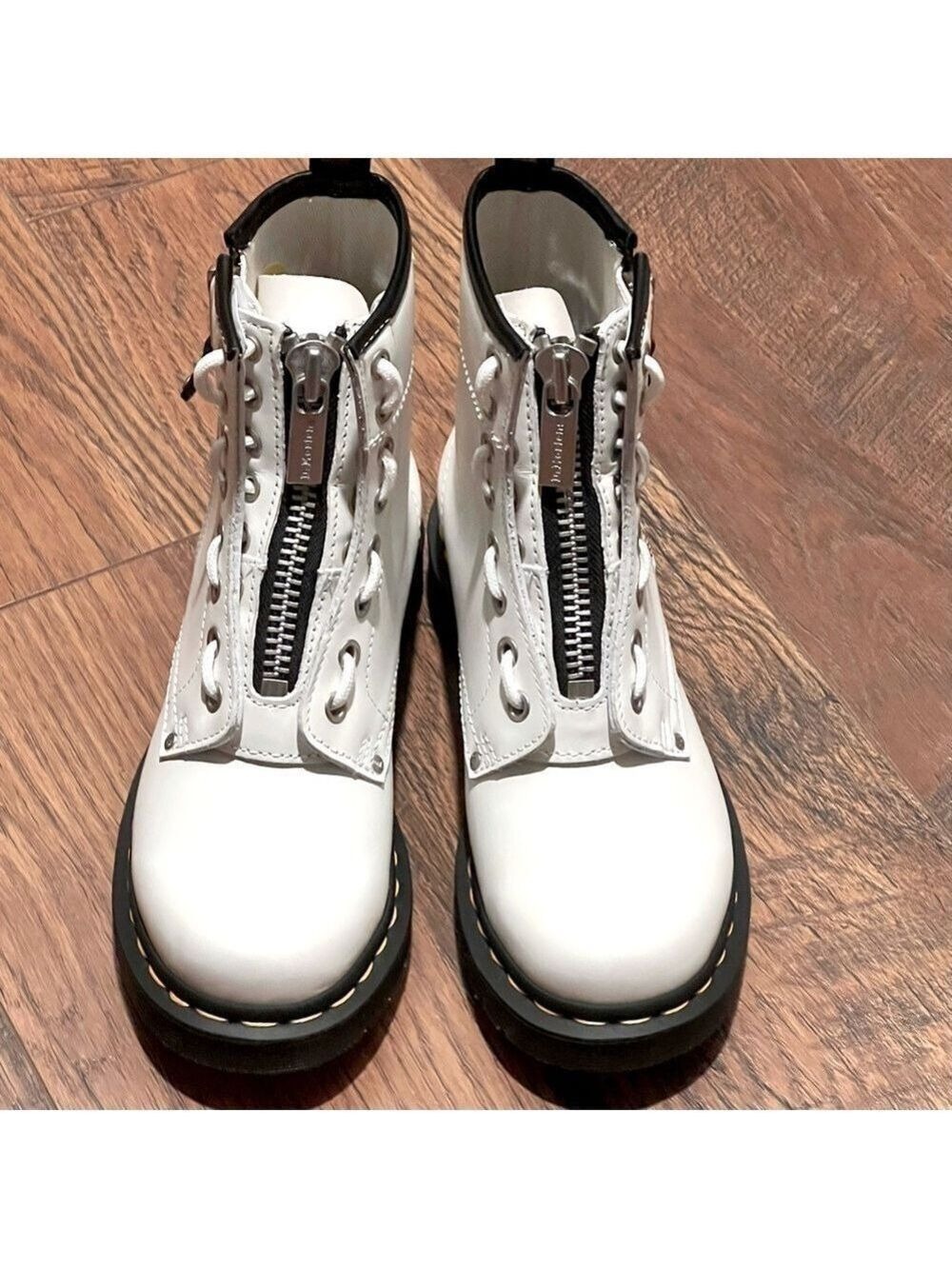 DR. MARTENS white leather 1460 twin zipper boots. Size 5 NWOT
